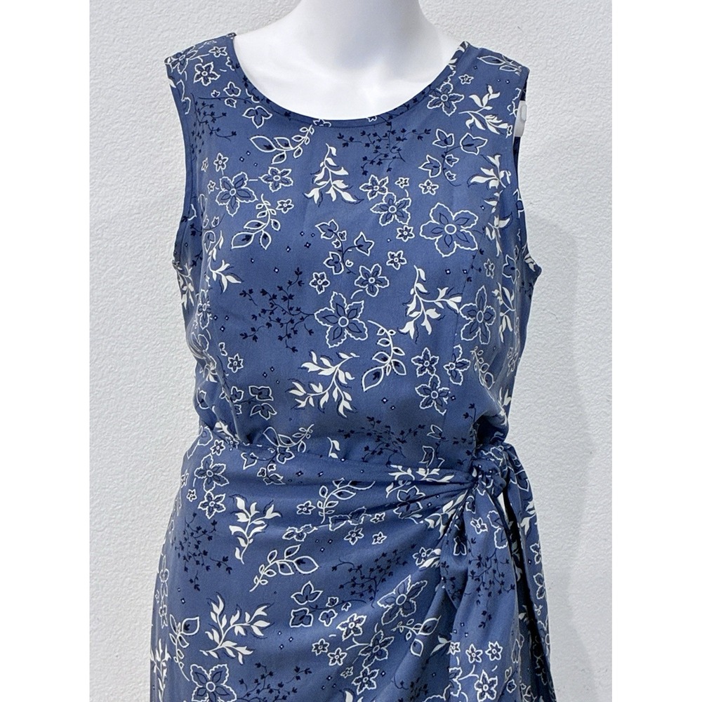 August Hale Vtg 90s 100% Silk Faux Wrap Dress Size 6 Blue Floral Soft Romantic